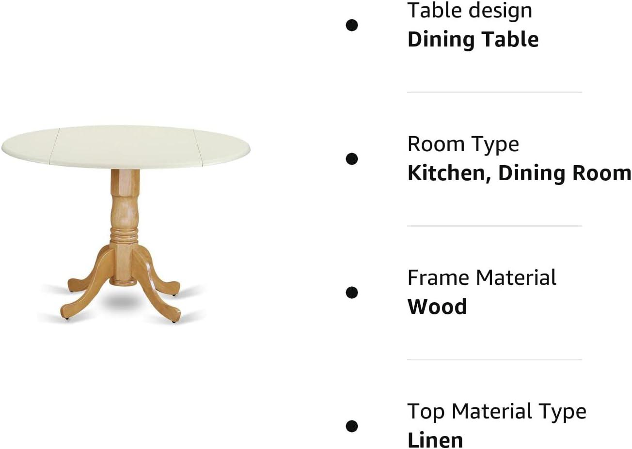 Mid-Century Modern 42" Round Rubber Wood Dining Table in Linen White & Oak