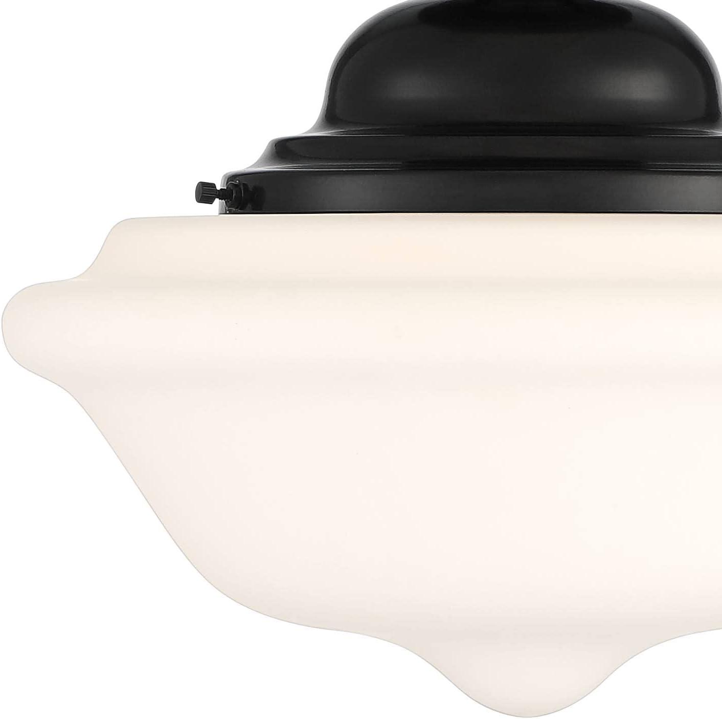 Regency Hill Vintage Rustic Farmhouse Ceiling Light Semi Flush Mount Fixture 13" Wide Gloss Black Flush White Glass Shade for Bedroom Living Room