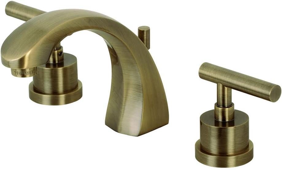 Kingston Brass Manhattan Two-Handle 3-Hole Deck Mount Widespread Bathroom Faucet with Brass Pop-Up Drain