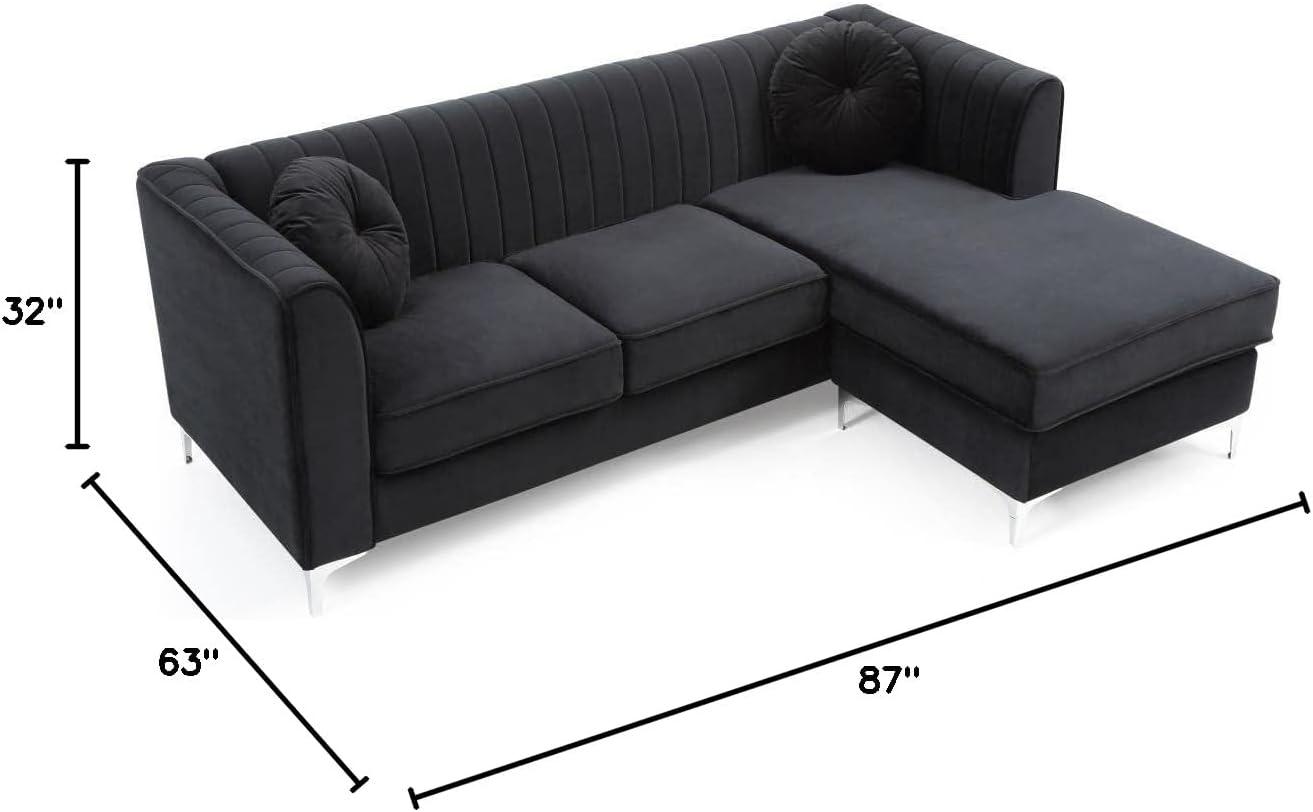 Glory Furniture Delray Velvet Sofa Chaise in Black