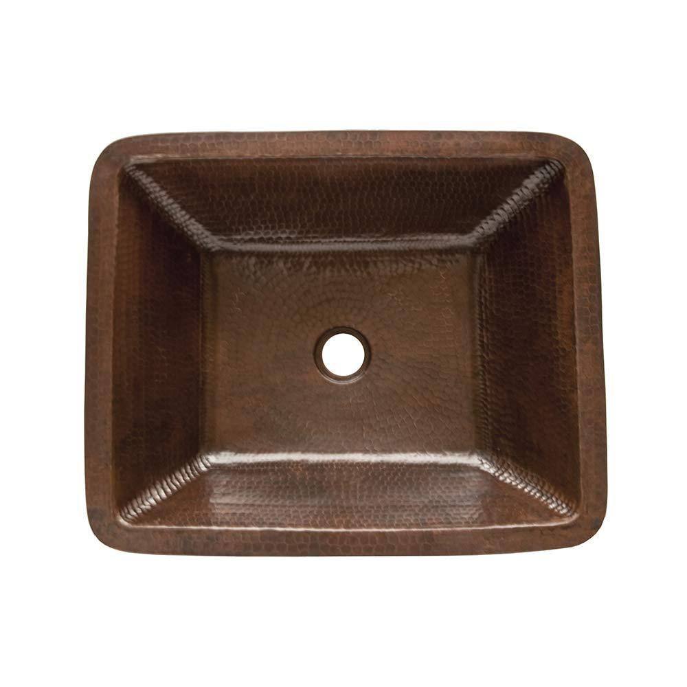 19" Rectangle Under Counter Hammered Copper Bathroom Sink