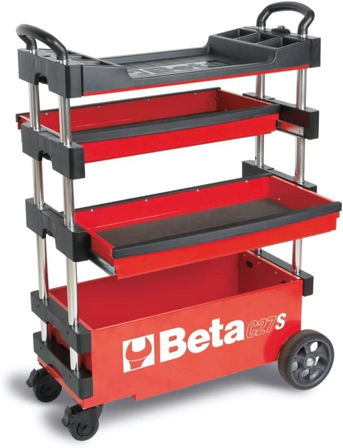 Beta Beta C27S Collapsible Tool Cart, 4” Steering Casters with Brake, 110 Pound Load Capacity