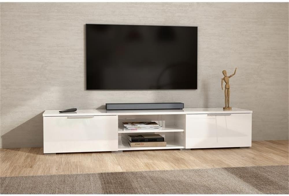 Tvilum Match 2 Drawer TV Stand with 2 Shelves, White High Gloss