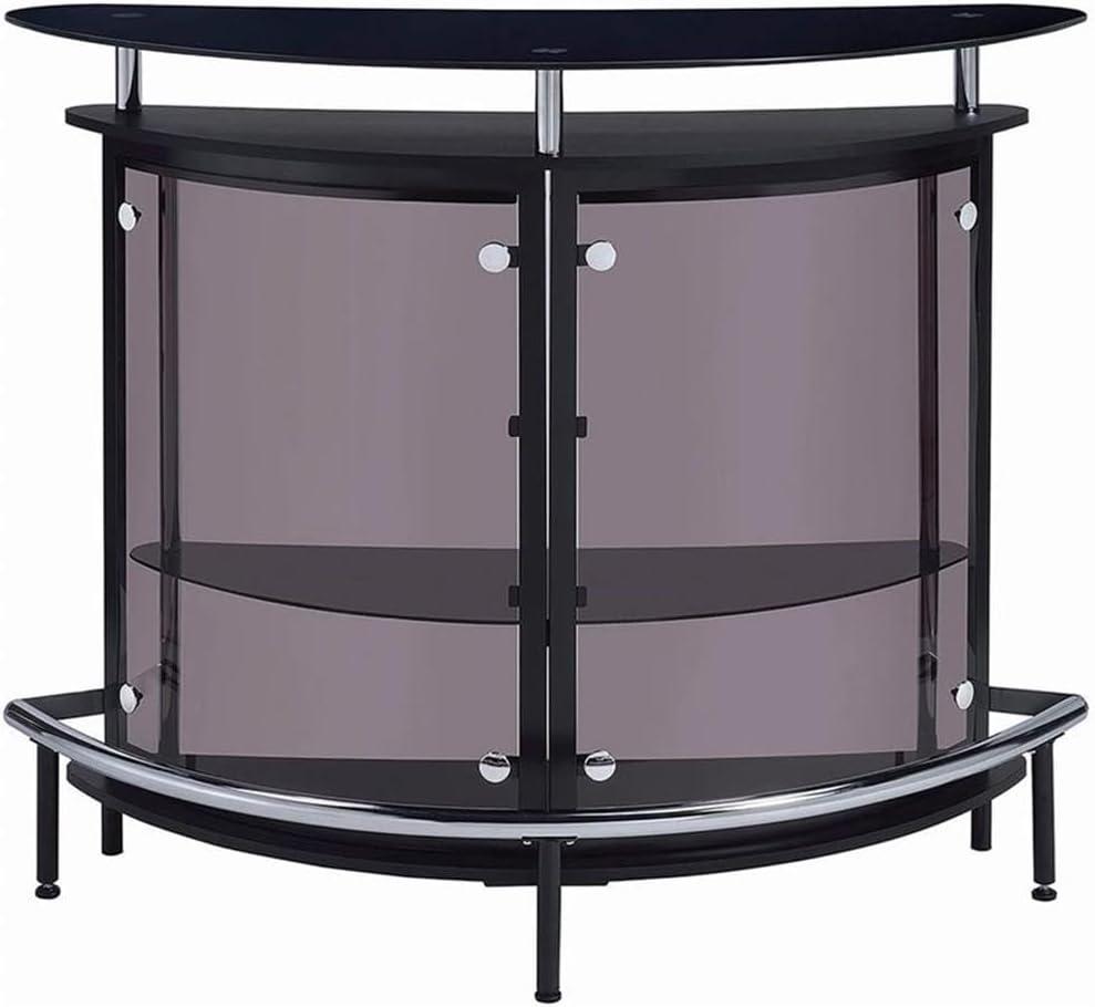 Pemberly Row Contemporary Glass Home Bar in Black and Chrome