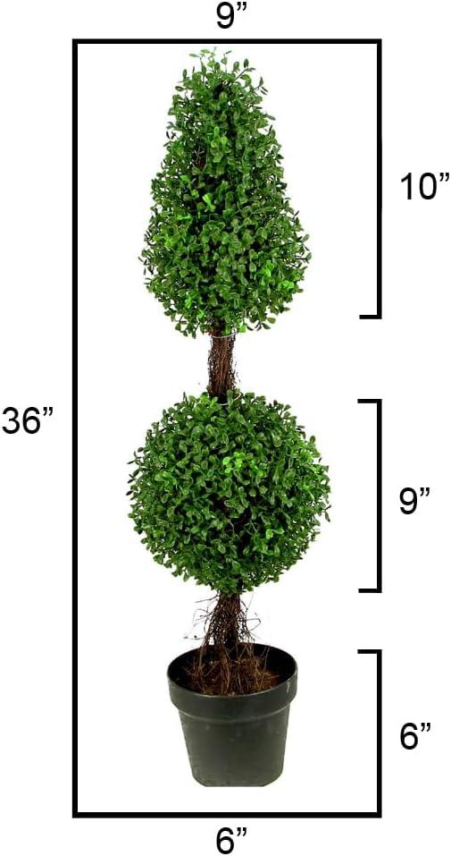 36'' Green Artificial Boxwood Double Ball Topiary in Plastic Pot