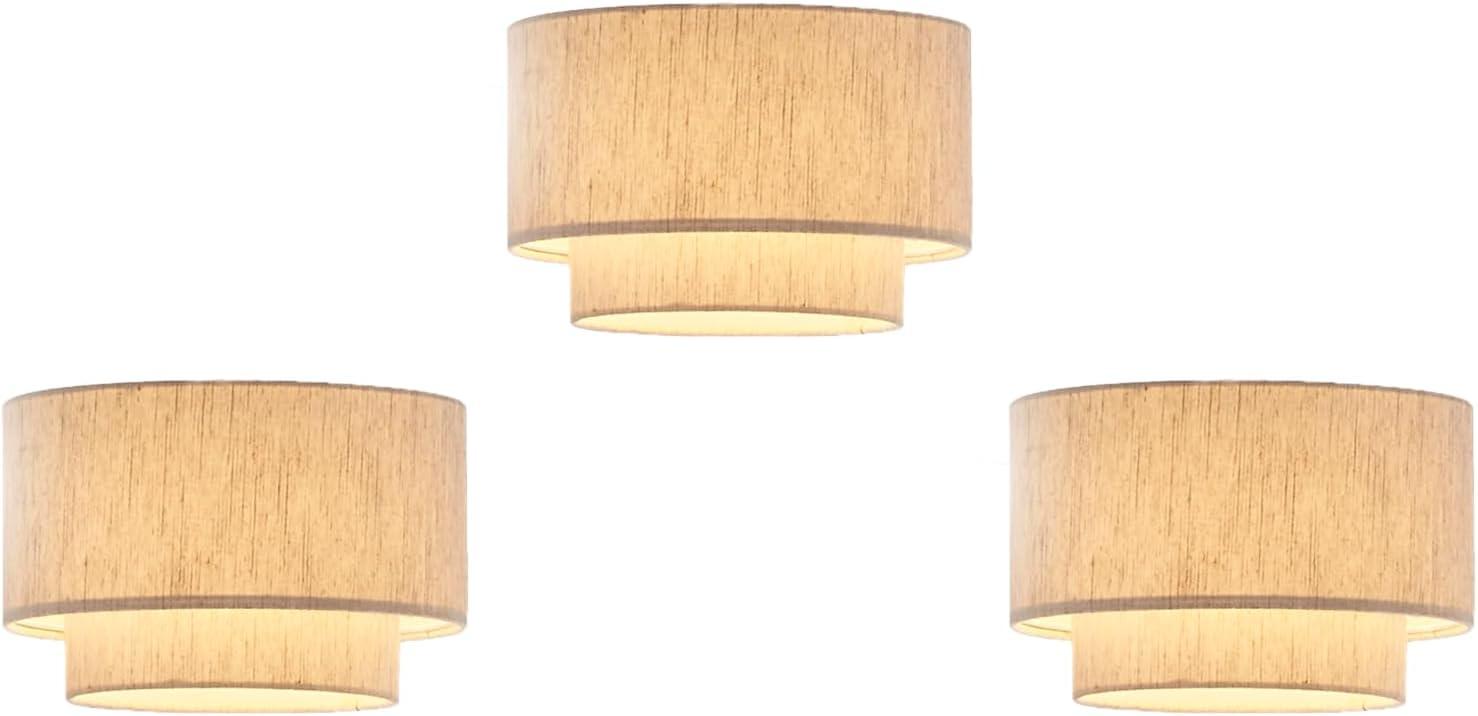 Artiva USA 10.5"Dia X7"H Premium Double Drum Linen Shade - Tan, Fully Assemble, Fit most Arched/Arc Floor Lamp,Set of 3