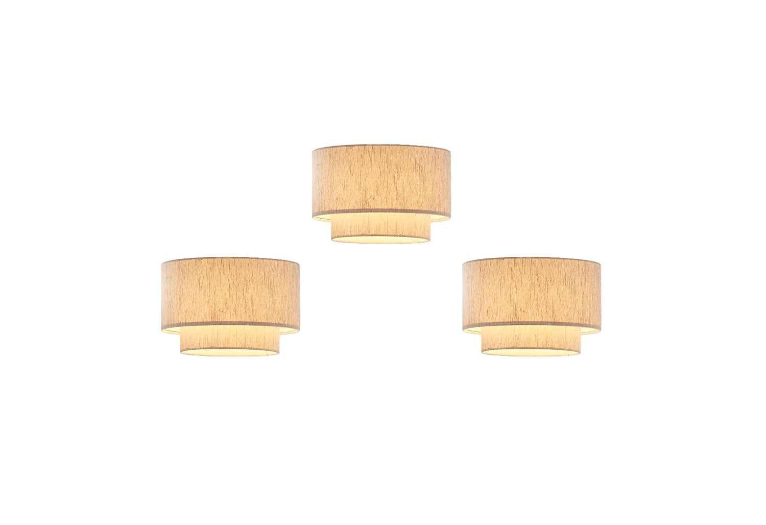 Artiva USA 10.5"Dia X7"H Premium Double Drum Linen Shade - Tan, Fully Assemble, Fit most Arched/Arc Floor Lamp,Set of 3
