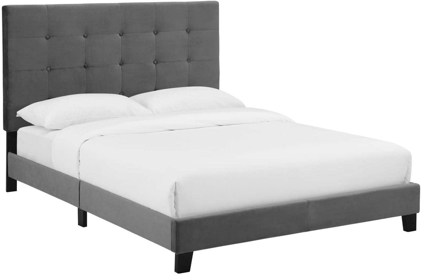 Elegant Full/Double Tufted Velvet Platform Bed in Grey