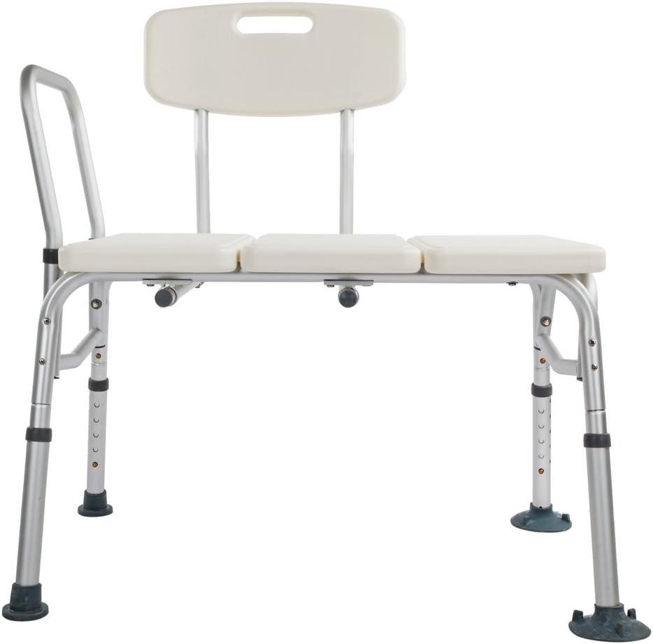 Medical Tub Transfer Bench for Bathtub, Height Adjustable Shower Bench with Backrest, Bath Chair for Elderly, Seniors, Arm Support for Transfer, 330 Weight Cap, Creamy White