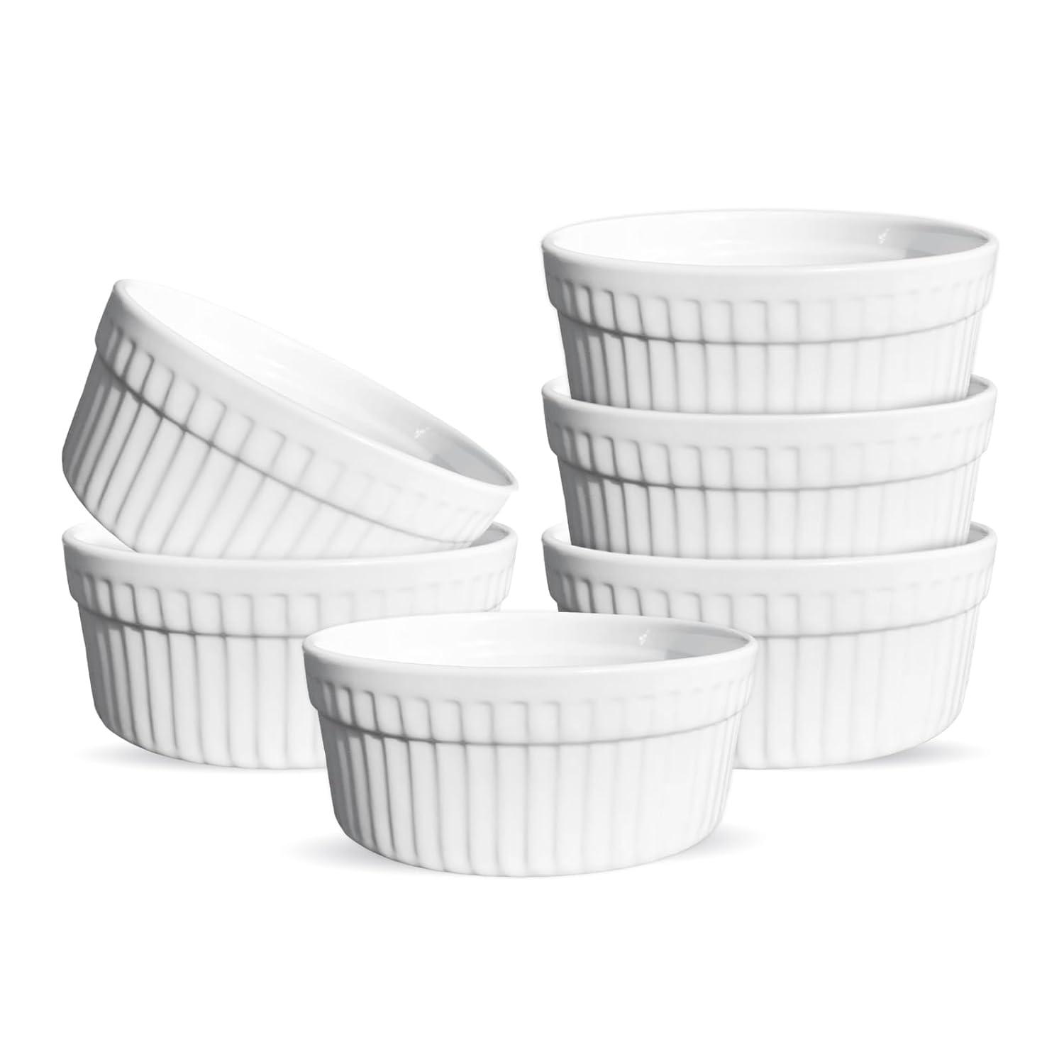 Furmaware Furmaware 3 oz White Ceramic Round Ramekins (Set of 6)