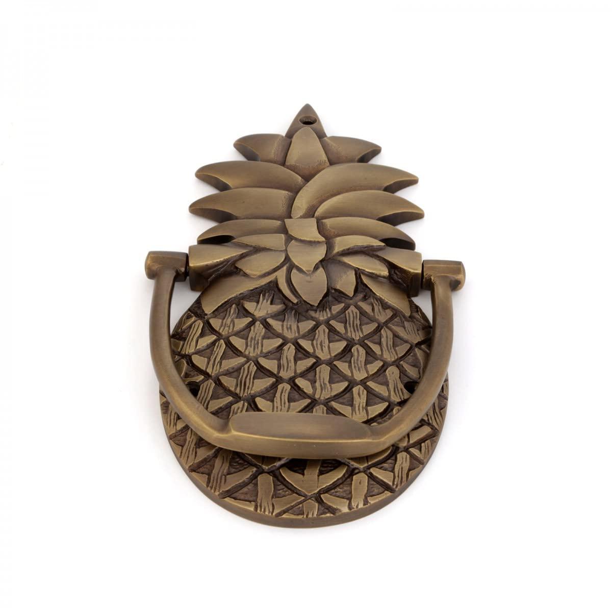 Renovators Supply Manufacturing Door Knockers for Front Door 8 in. Antique Brass Pineapple Shaped Door Knocker with Mounting Hardware