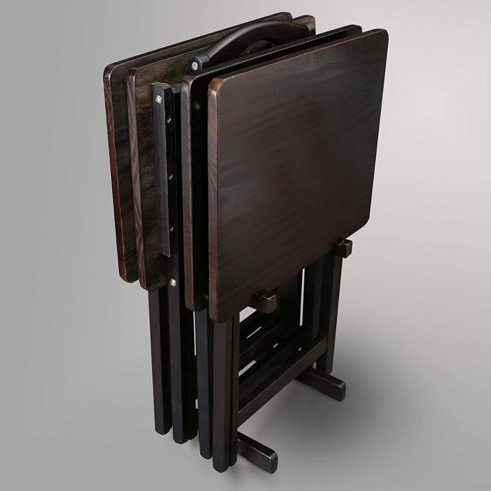 5-Piece TV Tray Table Set with Holder in Espresso (4 Trays, 1 Stand)