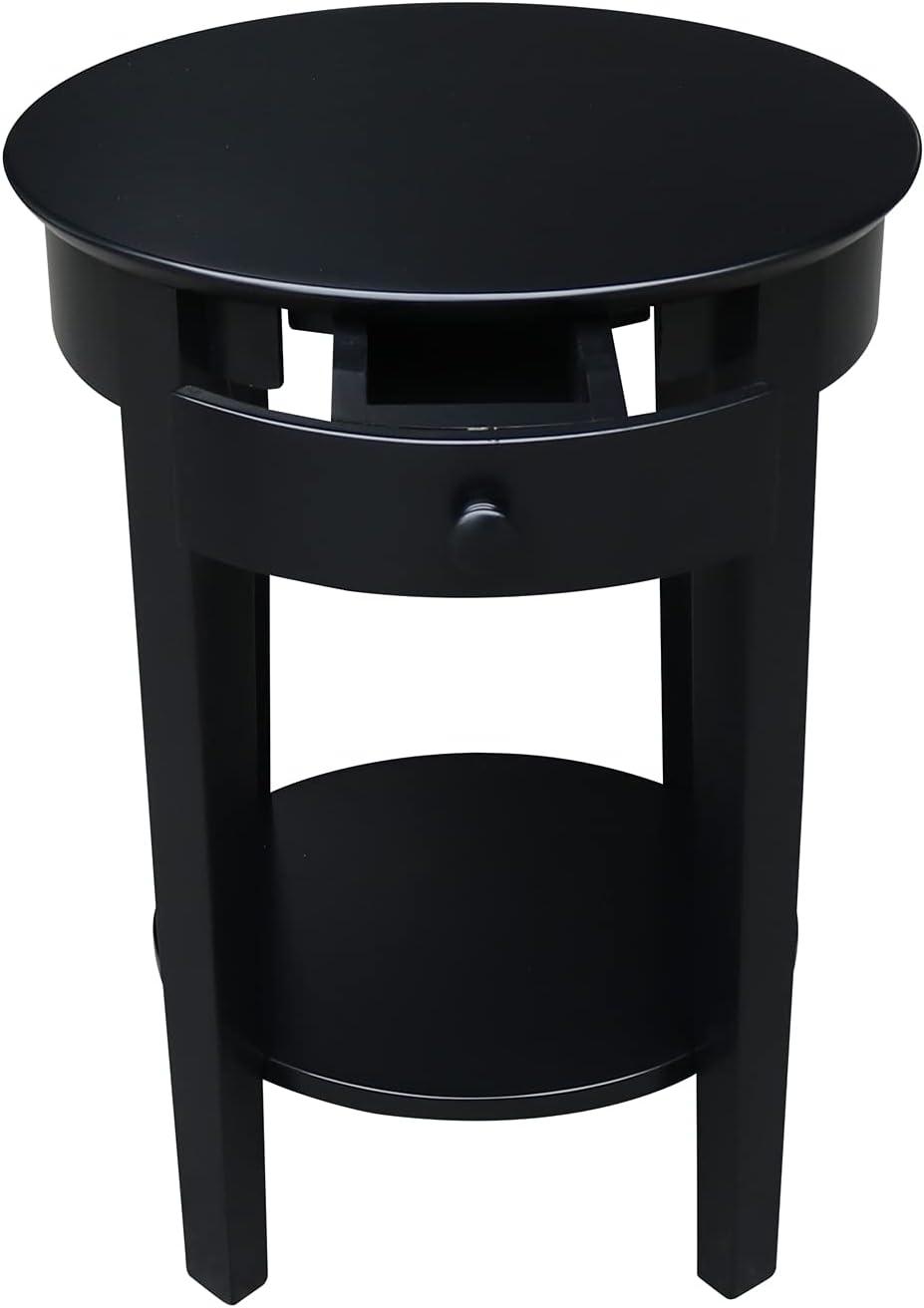 Phillips Accent Table with Drawer Black - International Concepts: Solid Parawood, Mid-Century Modern, Square Shape