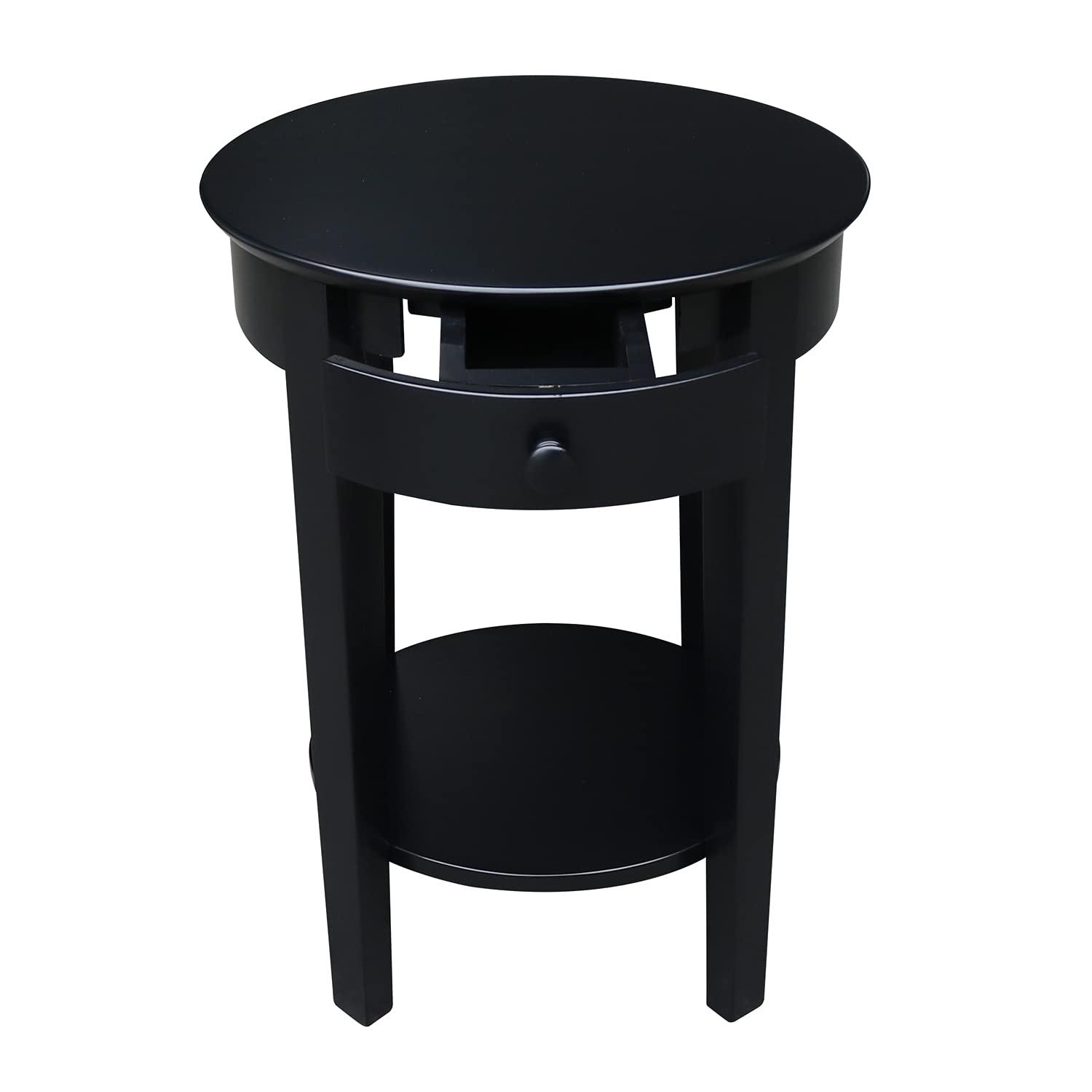 International Concepts Phillips Accent Table with Drawer Black: Solid Parawood, Mid-Century Modern, Square Shape