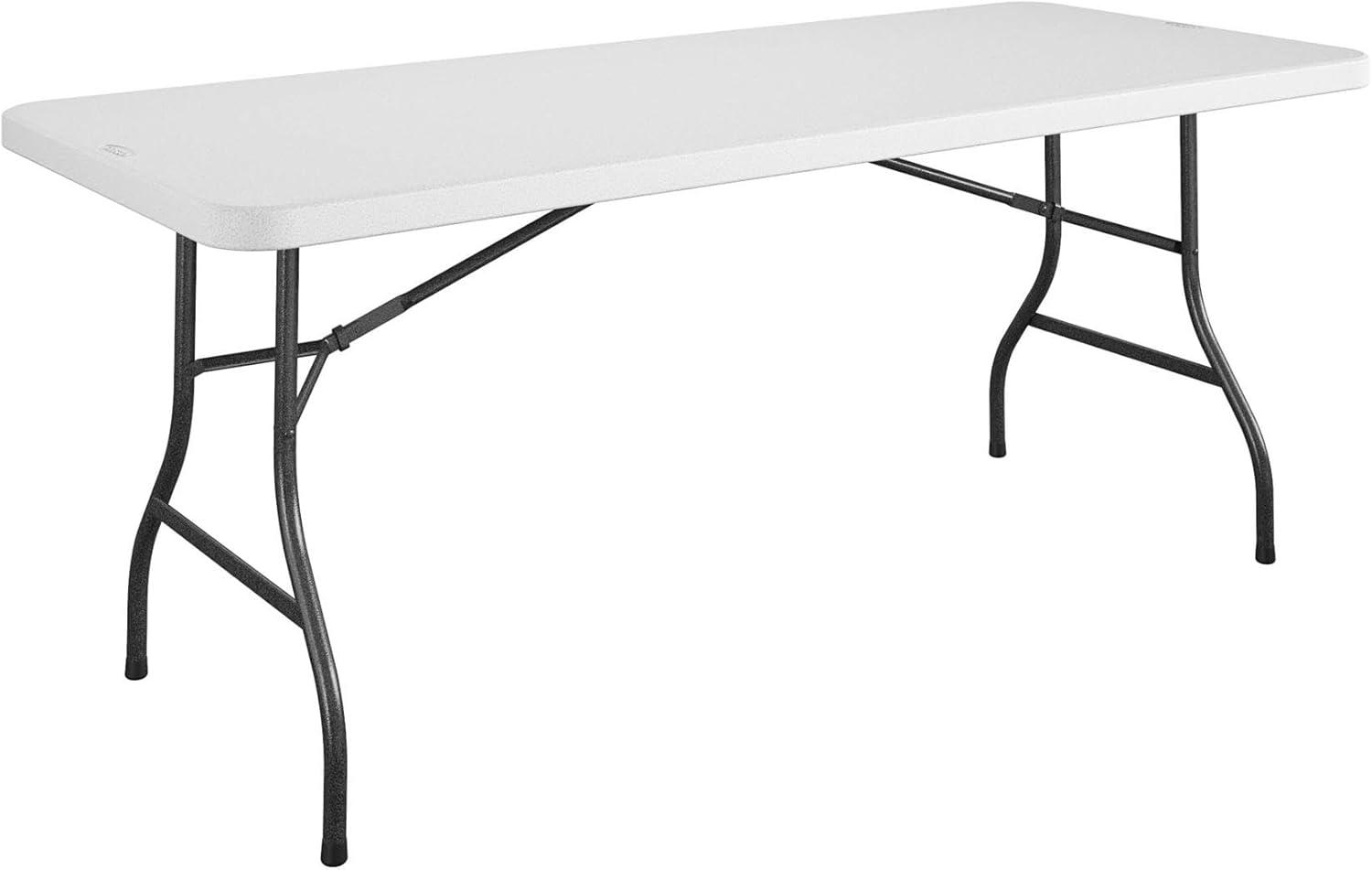 6-Foot White Resin Folding Banquet Table with Steel Frame