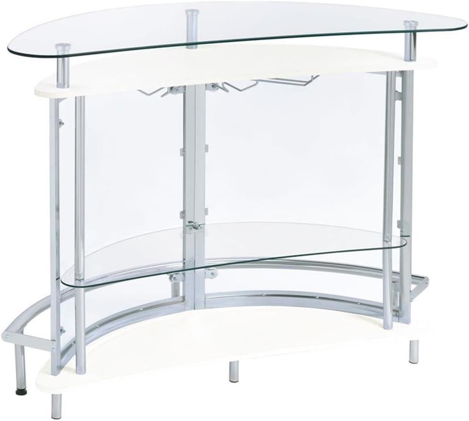 Coaster Amarillo Modern 2 Tier Home Bar Cabinet White/Chrome