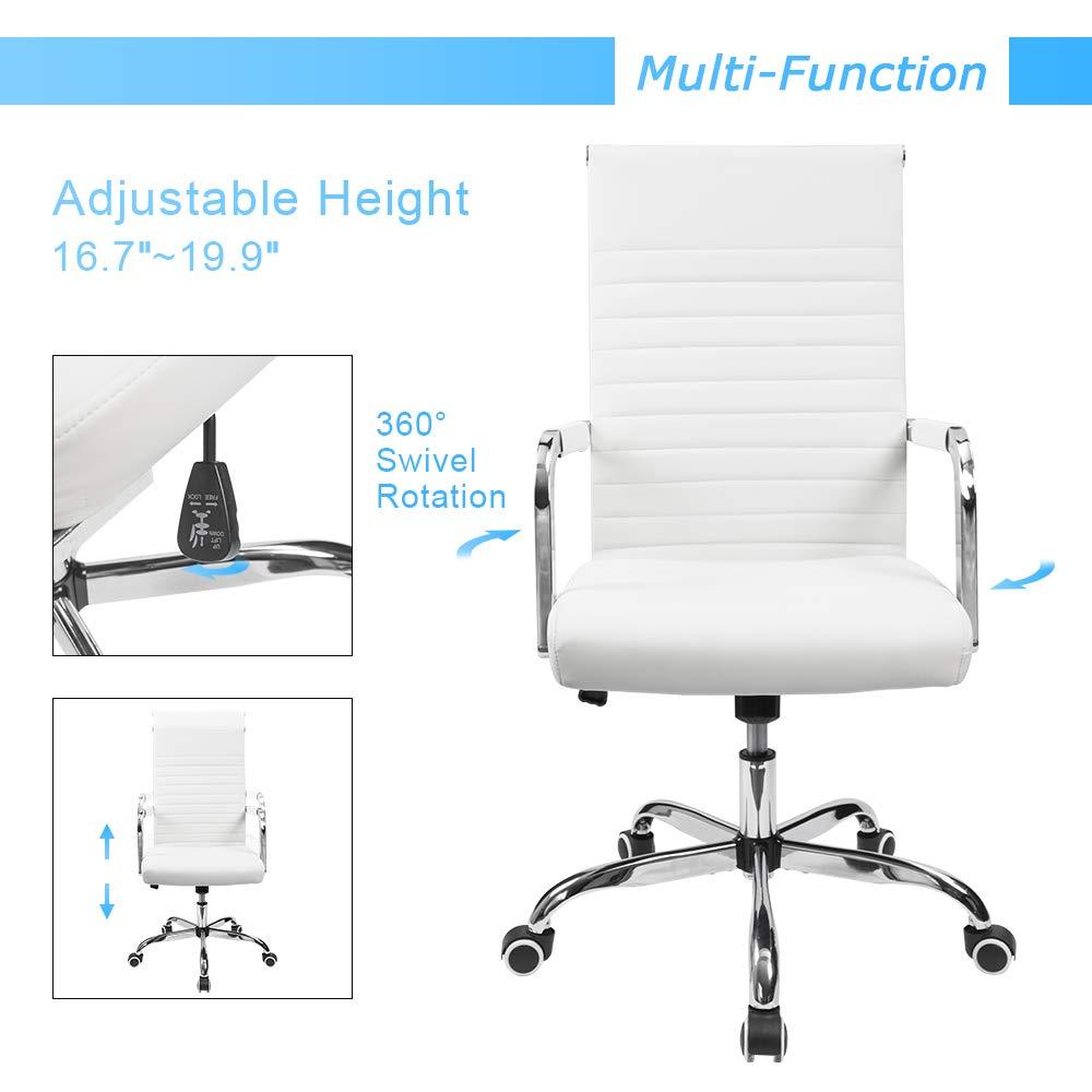 Furmax Ribbed Executive Chair with Swivel & Lumbar Support, 300 lb. Capacity, White