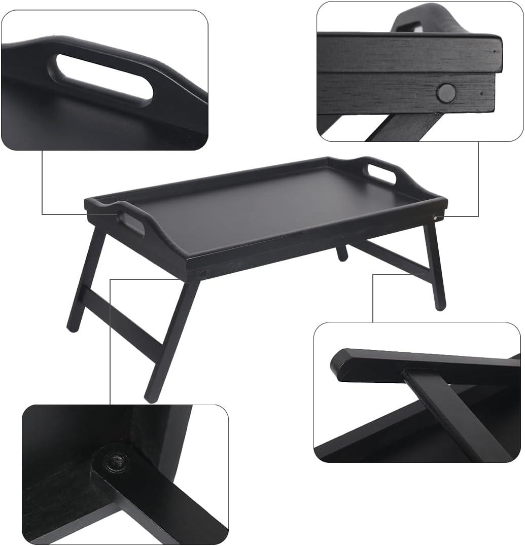 Multi-Purpose Bamboo Wood Lap Desk - Folding Legs, Breakfast Food Tray, Serving Dinner Tea TV Tray - Lightweight, Minimalist Black
