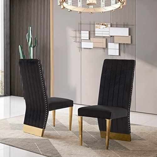 7 Pieces Black and Gold Dining Table Set, Kitchen and Dining Room Table Set with 6 Black Velvet Upholstered Chairs, 72" Rectangular Dining Table Set for 6