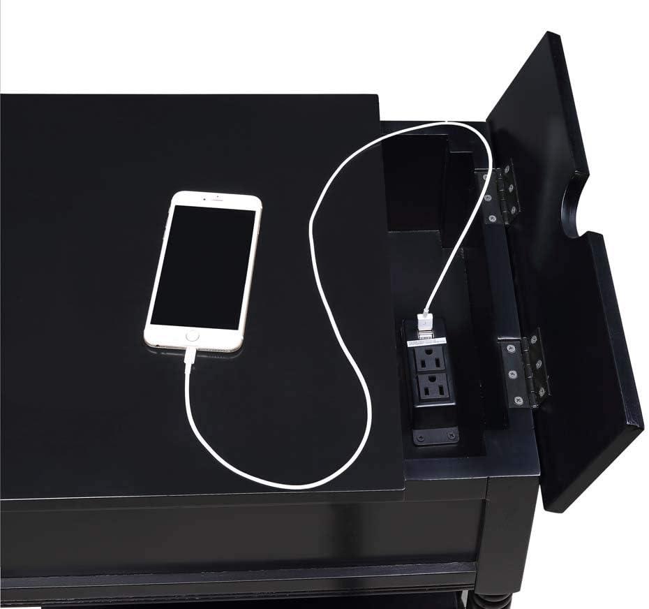 Convenience Concepts Country Oxford 1 Drawer End Table with Charging Station and Shelf, Black
