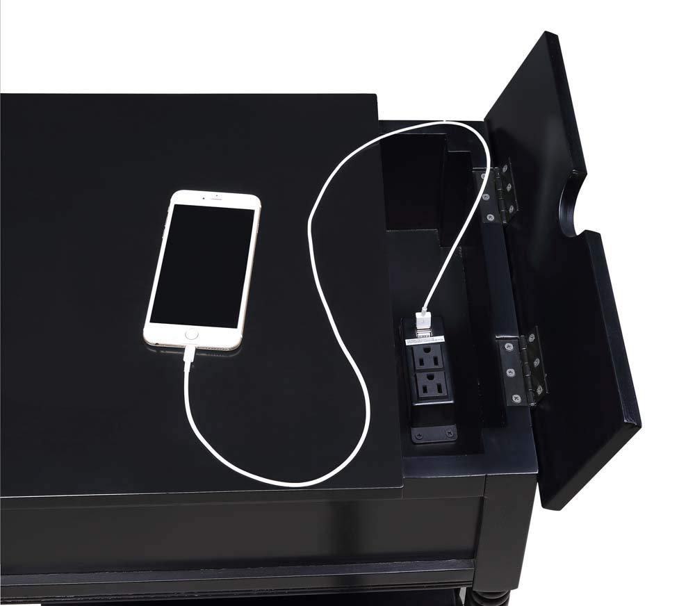 Convenience Concepts Country Oxford 1 Drawer End Table with Charging Station and Shelf, Black