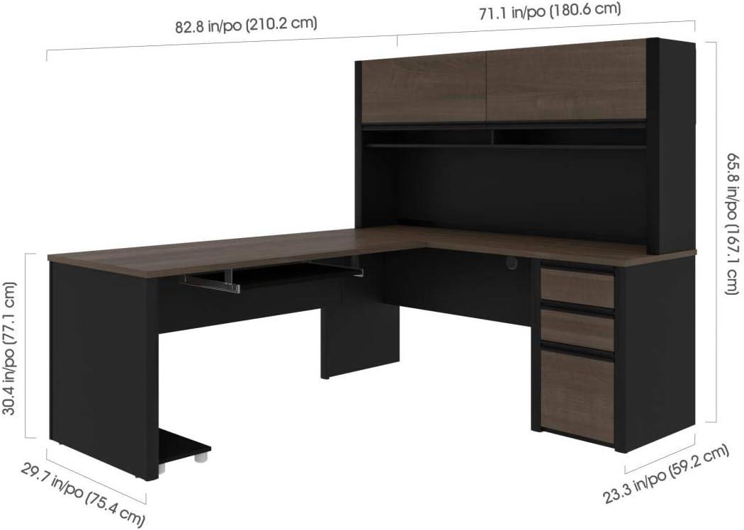Bestar Connexion 5 Piece L Shaped Computer Desk with Hutch in Antigua and Black