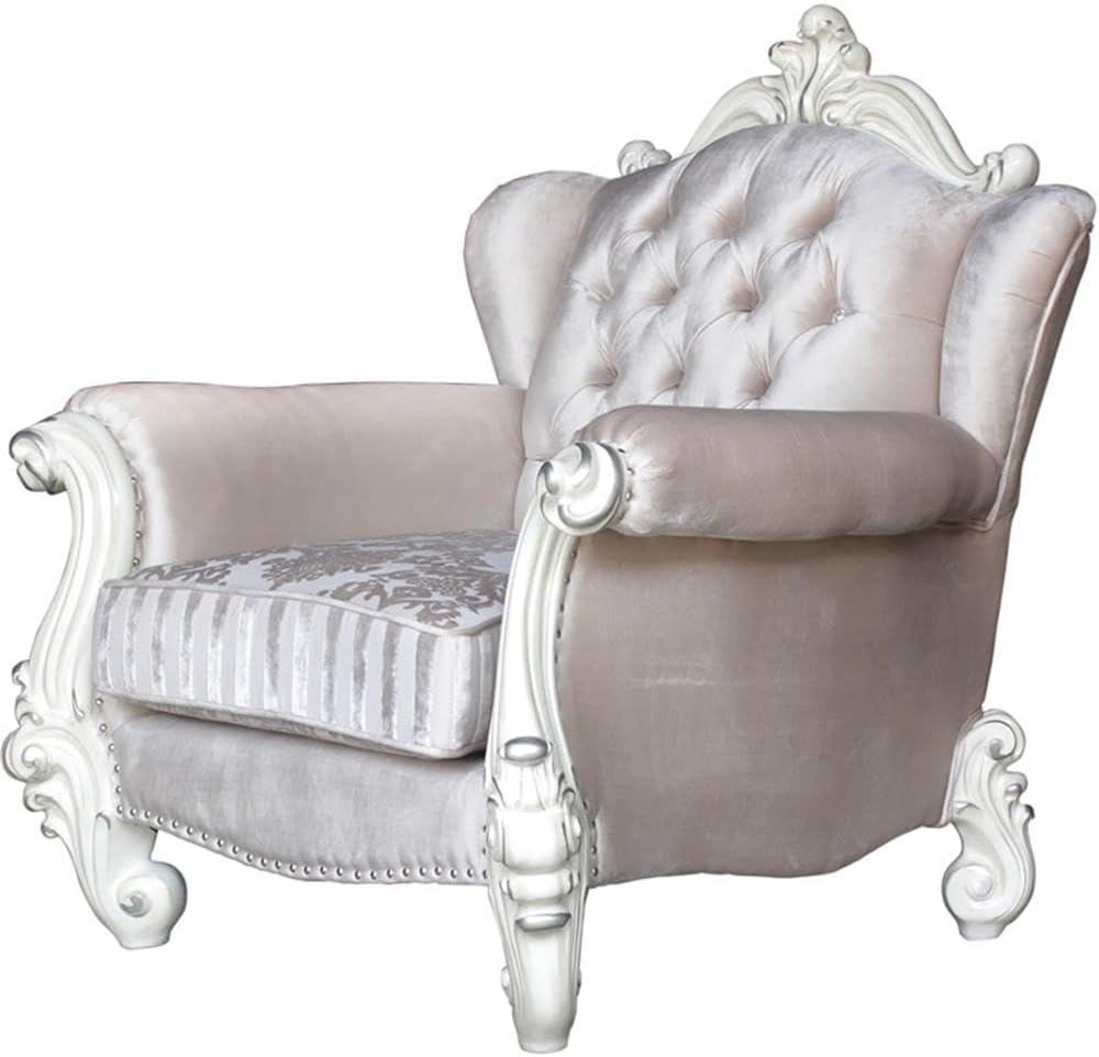 Ivory Velvet and Bone White Wood Accent Chair