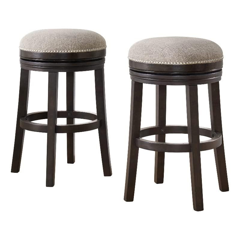 Set of 2 Clara Swivel Bar Height Stools Dark Brown - Alaterre Furniture: Upholstered, Rubberwood Frame, Fixed Height