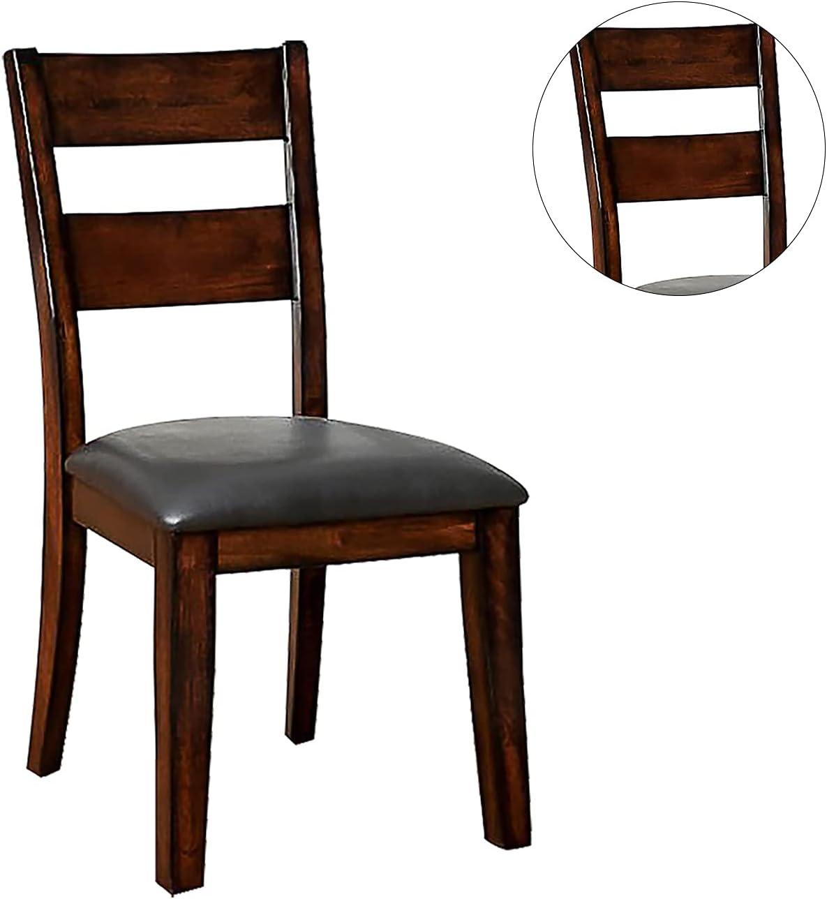 Simple Relax Set of 2 Faux Leather and Wood Dining Side Chairs in Dark Cherry