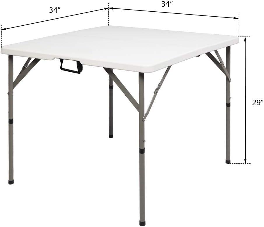 34" White Square Table Camping Hiking Picnic Plastic Game Tables Folding Storage