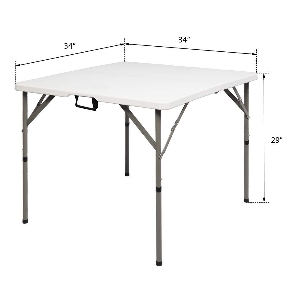 34" White Square Table Camping Hiking Picnic Plastic Game Tables Folding Storage
