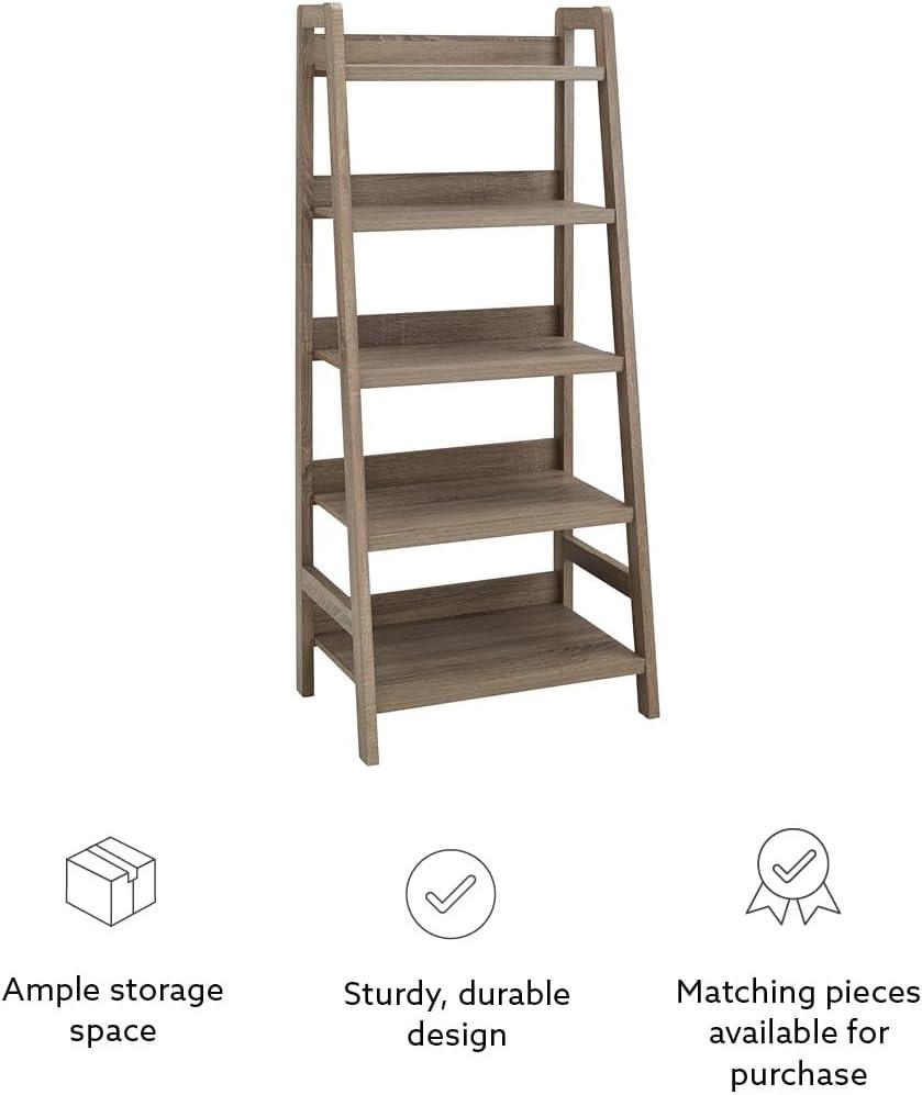 60.13" Tracey Modern Display and Storage Bookcase - Linon: Gray Ladder, 5 Fixed Shelves