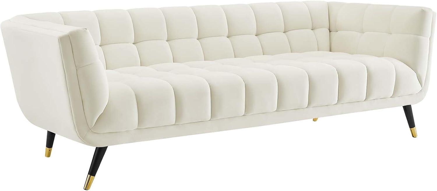 Modway Adept Performance Velvet Tufted Sofa in Ivory and Black