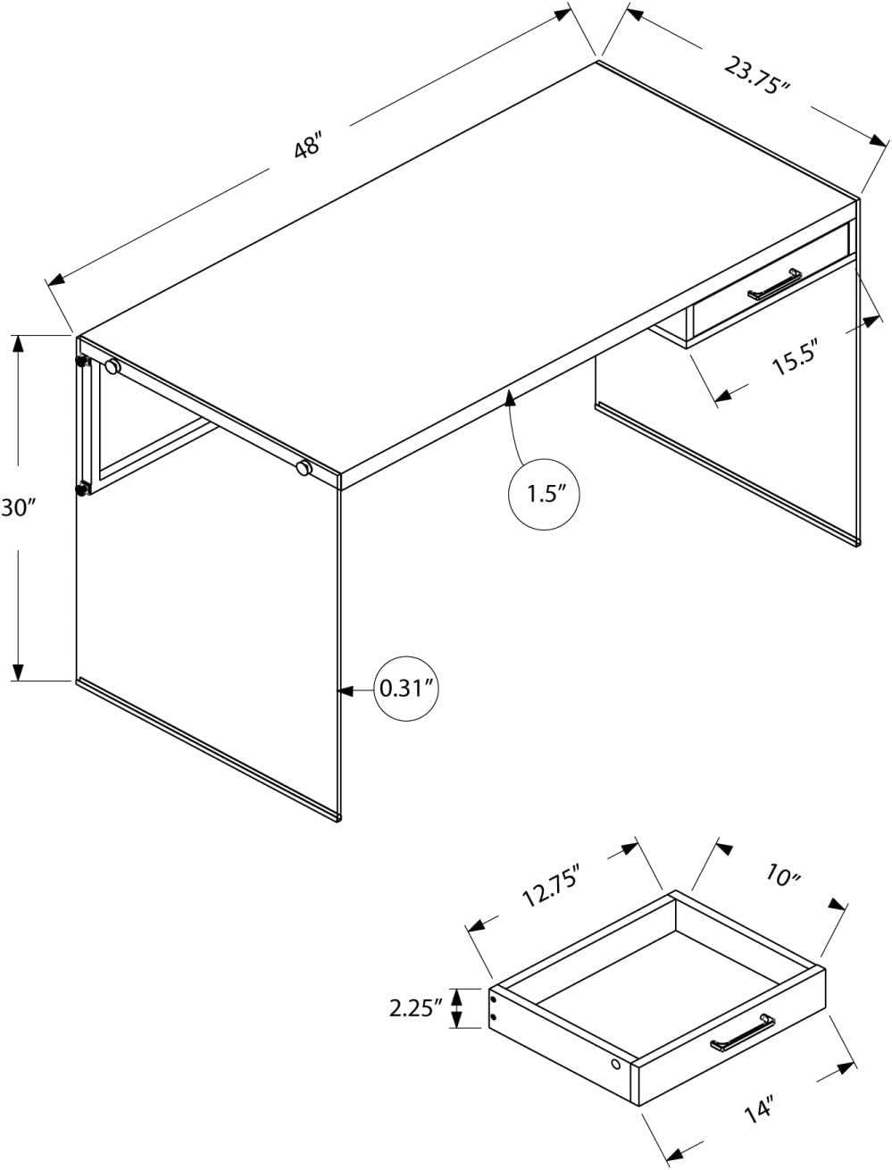 Monarch Specialties Computer Desk, Home Office, Laptop, 48"L, Work, Glossy White Laminate