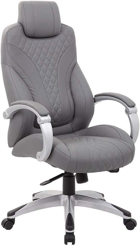 Executive Gray Leatherette High-Back Swivel Office Chair with Fixed Arms