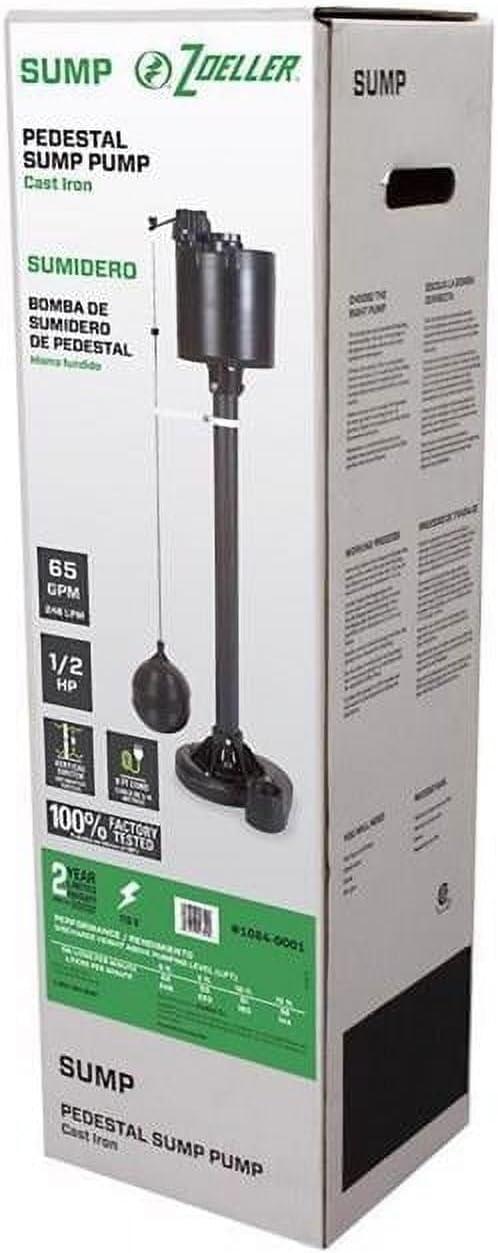 Zoeller 4009949 0.5 HP 3900 GPH Cast Iron Vertical Float Switch AC Bottom Suction Pedestal Sump Pump