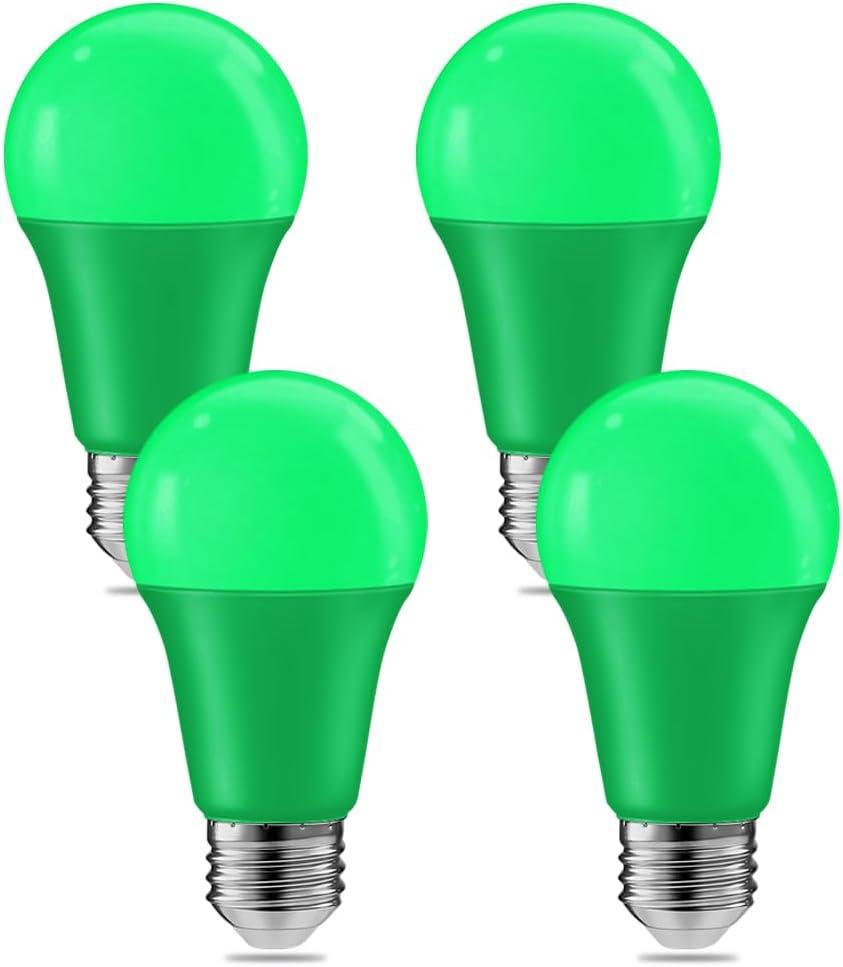 EDISHINE Green LED Light Bulbs for Holiday Party Decoration, A19 9W LED Bulbs 60W Equivalent E26 Base 4 Pack, ETL Listed