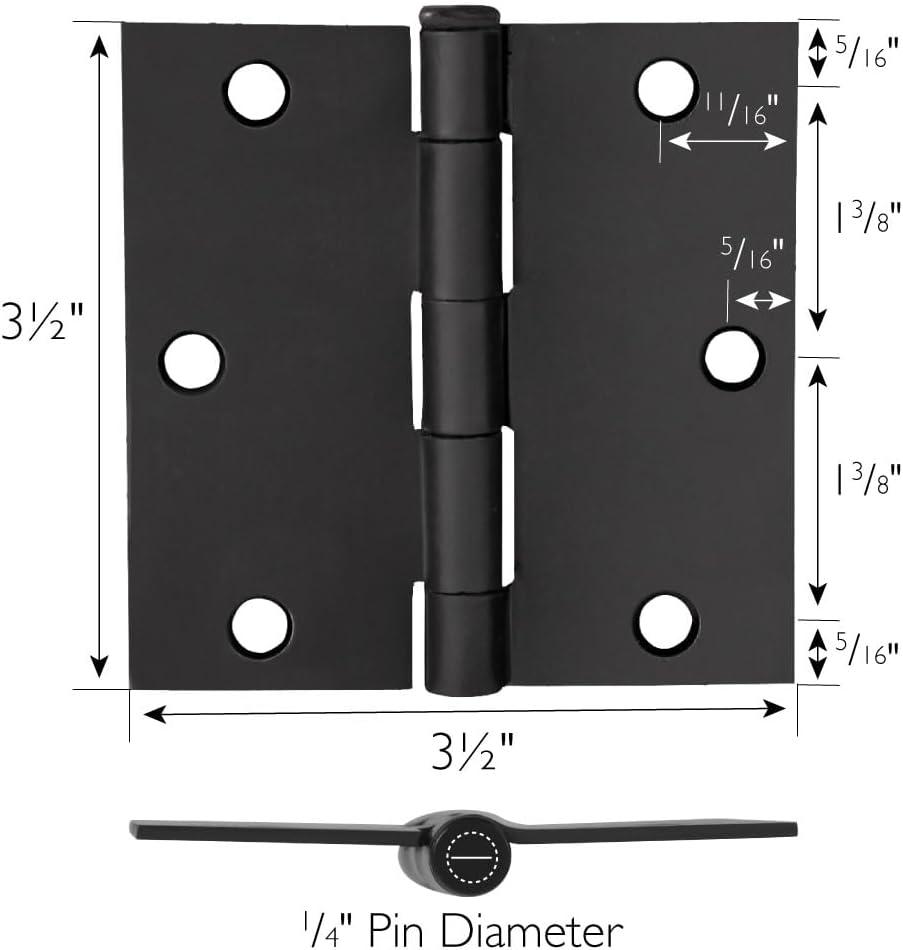 Matte Black Steel Square Corner Door Hinges 3-Pack