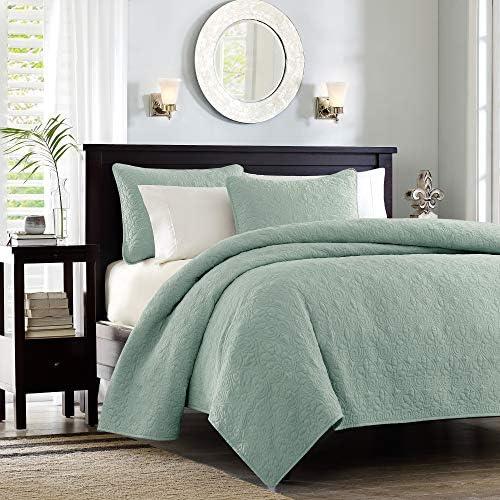 Madison Park 3pc Full/Queen Vancouver Reversible Coverlet Set Seafoam: Lightweight, Machine Washable