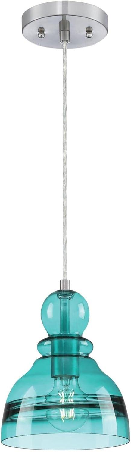 Westinghouse 6118900 Fiona 7" Wide Mini Pendant - Brushed Nickel / Turquoise Glass