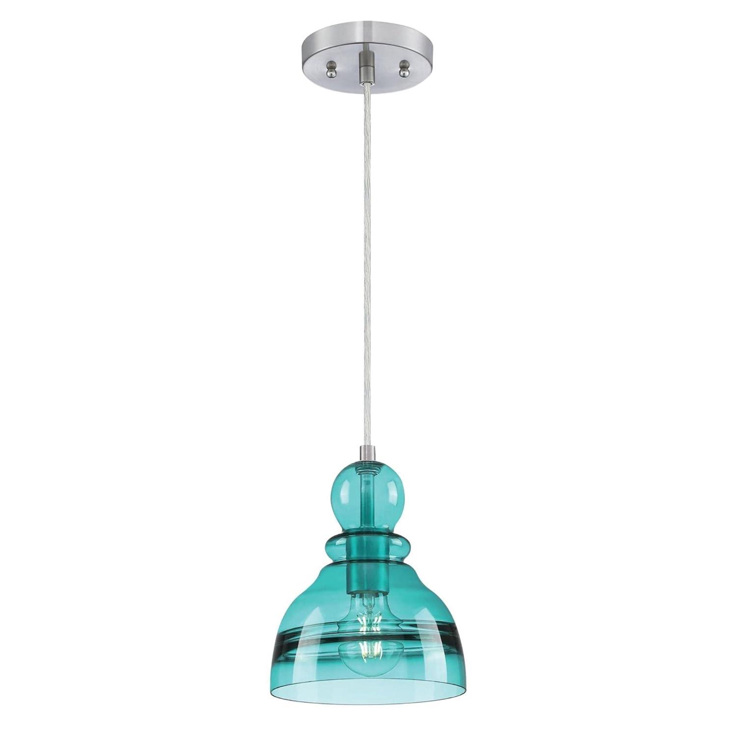 Westinghouse 6118900 Fiona 7" Wide Mini Pendant - Brushed Nickel / Turquoise Glass