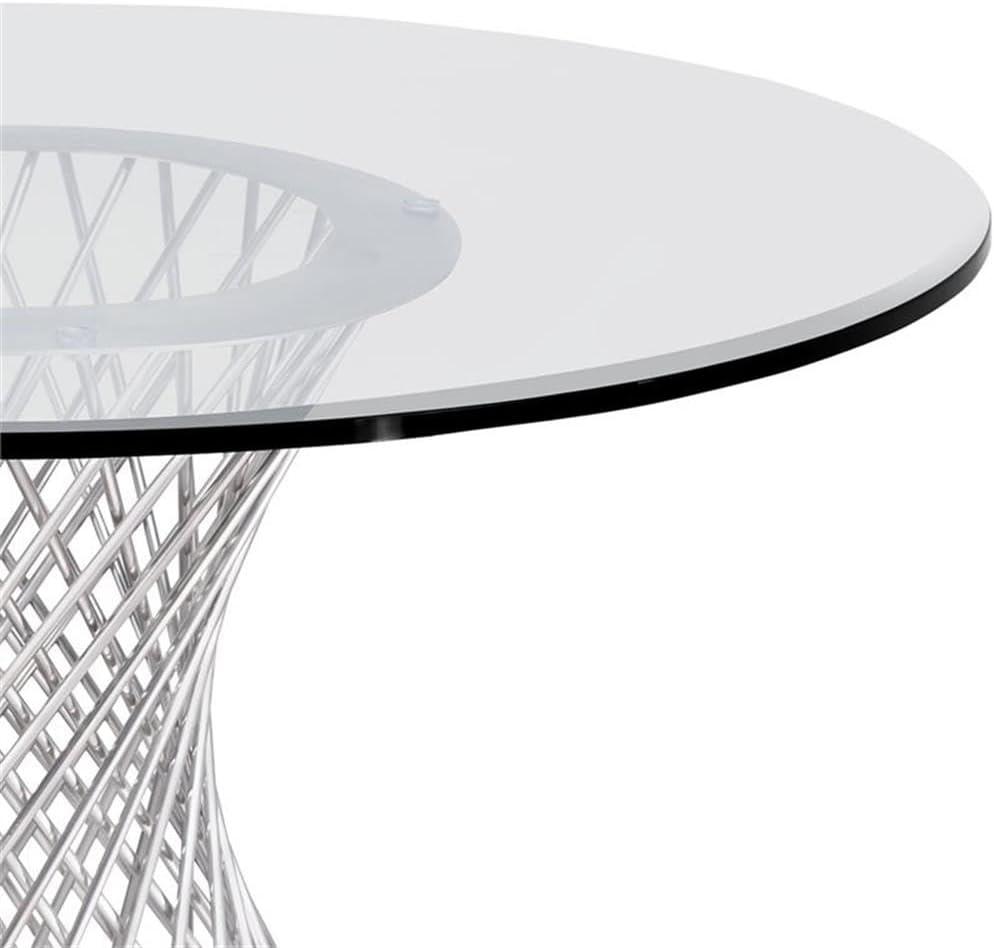 Armen Living Calypso Contemporary Dining Table in Brushed Stainless Steel with Clear Tempered Glass Top