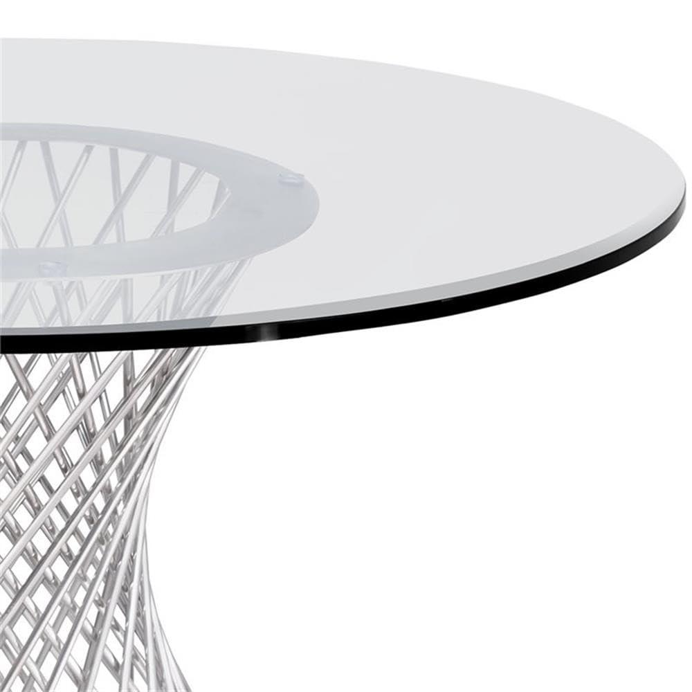 Armen Living Calypso Contemporary Dining Table in Brushed Stainless Steel with Clear Tempered Glass Top