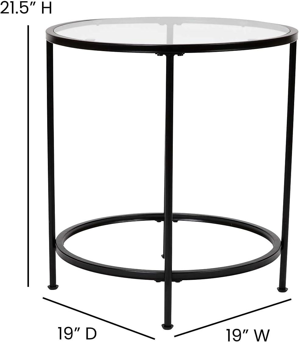 Flash Furniture Astoria Collection Round End Table - Modern Clear Glass Accent Table with Matte Black Frame