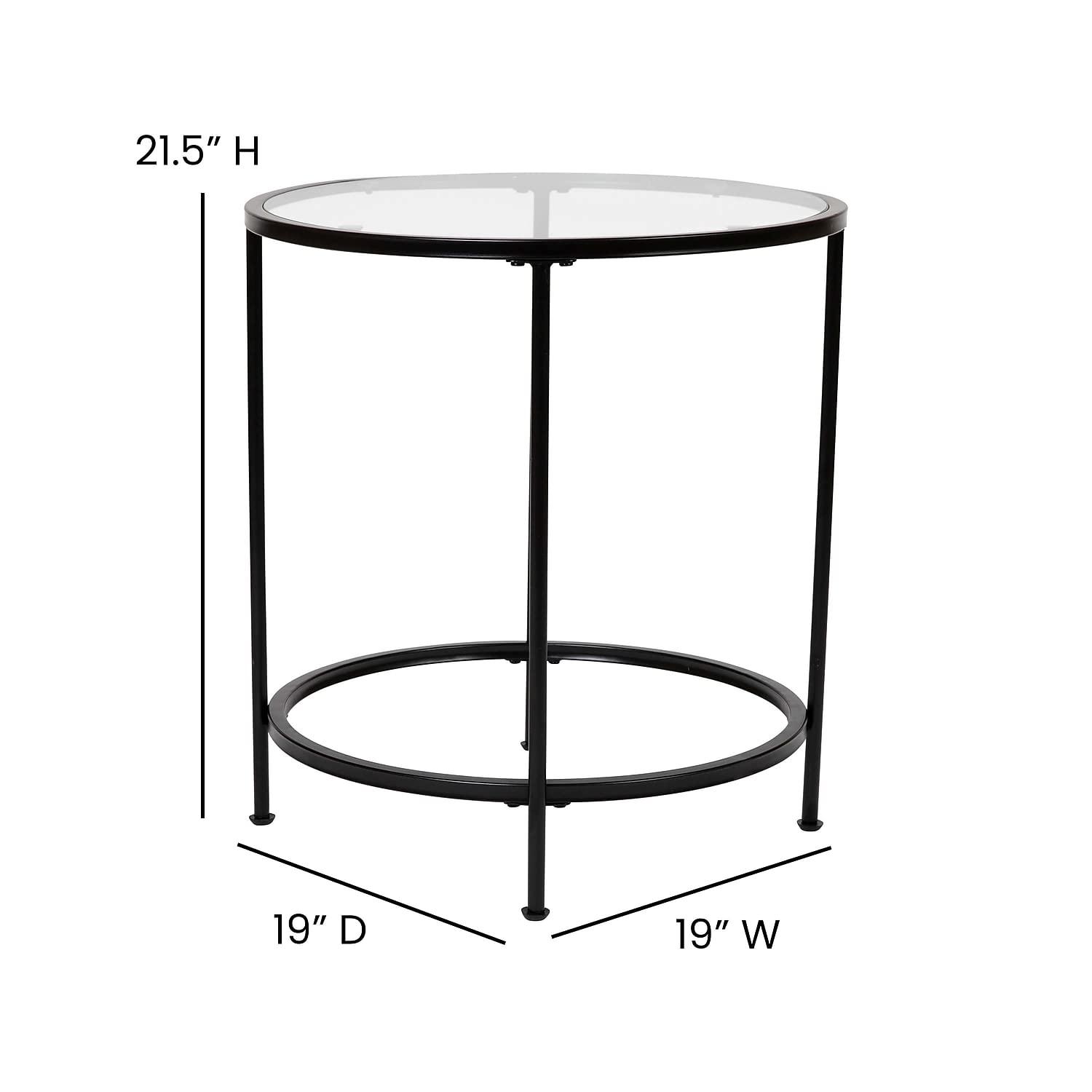 Flash Furniture Astoria Collection Round End Table - Modern Clear Glass Accent Table with Matte Black Frame