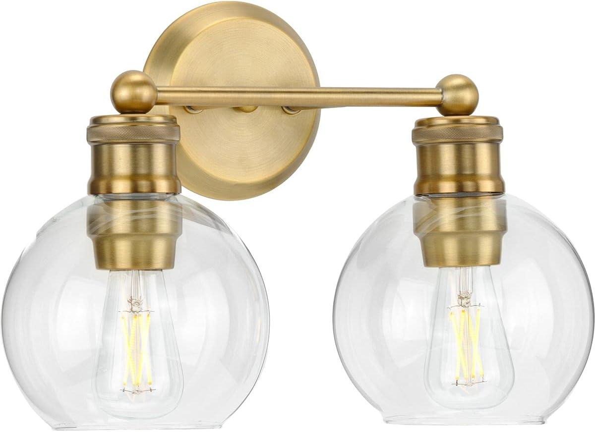 Progress Lighting Hansford 2-Light Bath Light Vintage Brass with Clear Globe Glass Shade