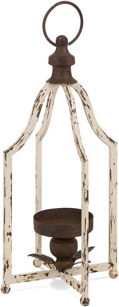 Glitzhome  Farmhouse Rustic Metal Lanterns Hanging Candle Holder White-S