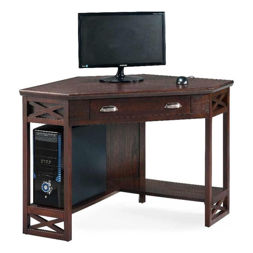 Chocolate Cherry Wood Writing Desk with Drawer and Keyboard Tray