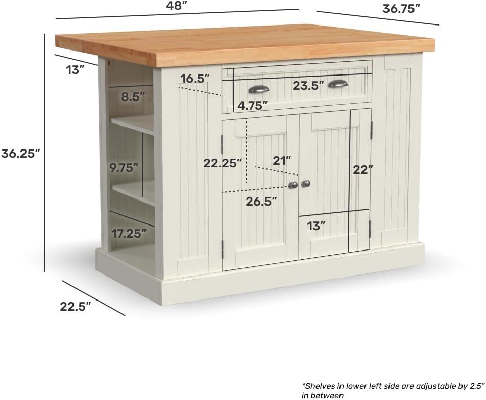 Homestyles Nantucket Wood Kitchen Island in Off White