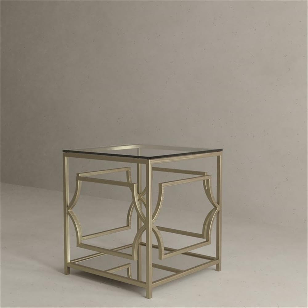 American Home Classic Edward Modern Metal/Glass Side Table in Brushed Brass